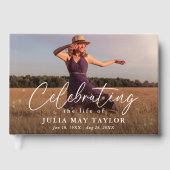 Elegant Script Photo Celebrating the Life of  Gästebuch (Vorderseite)