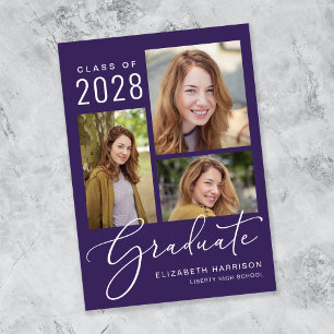 Elegant Script Photo Collage Purple Graduation Ankündigung