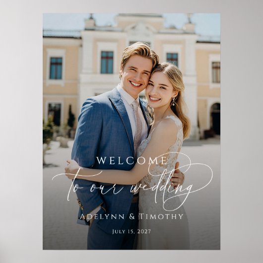 Elegant script photo wedding welcome poster (Vorne)