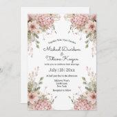 elegant script pink floral minimal modern wedding einladung (Vorne/Hinten)