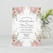 elegant script pink floral minimal modern wedding einladung (Stehend Vorderseite)