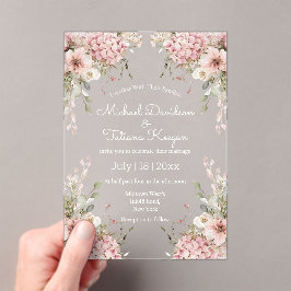 elegant script pink floral minimal wedding acryleinladungen