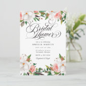 Elegant Script Pink White Floral Bridal Shower Einladung (Stehend Vorderseite)