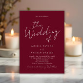 Elegant Script QR Code Burgundy White Wedding Einladung