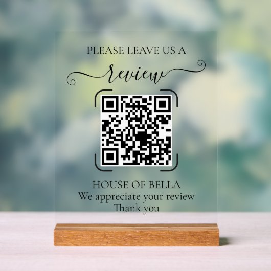 Elegant Script QR Code Review Request Sign Acrylschild (Neutral)