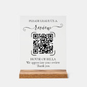 Elegant Script QR Code Review Request Sign Acrylschild (Vorderseite)