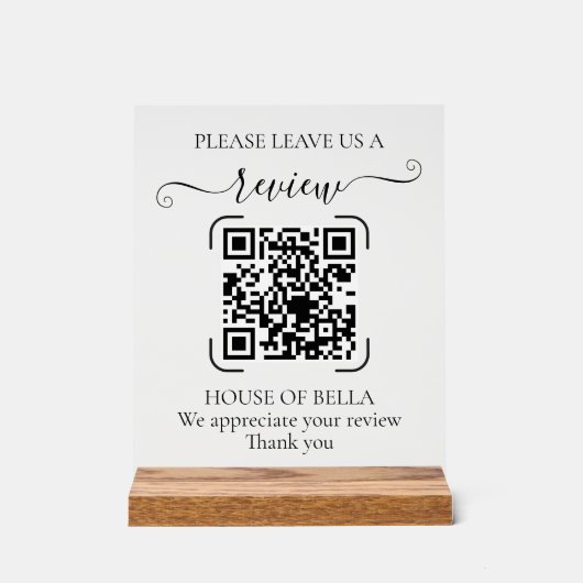 Elegant Script QR Code Review Request Sign Acrylschild (Vorderseite)