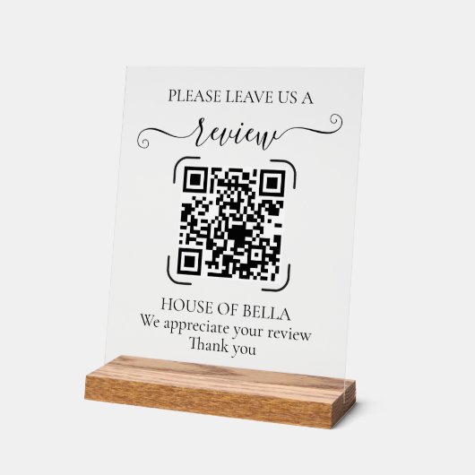 Elegant Script QR Code Review Request Sign Acrylschild (Winkel)