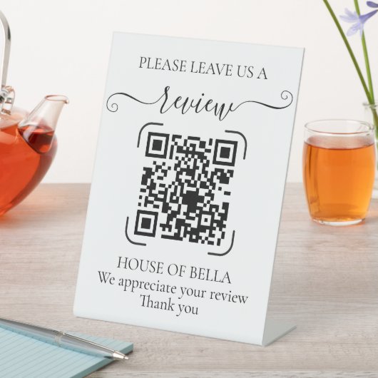 Elegant Script QR Code Review Sockelschild (In Situ)