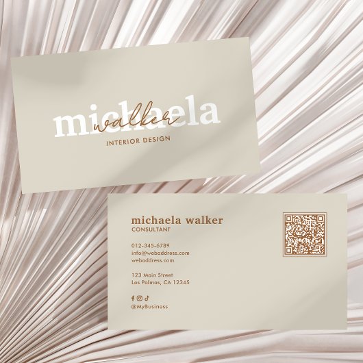 Elegant Script QR Code & Social Media Visitenkarte