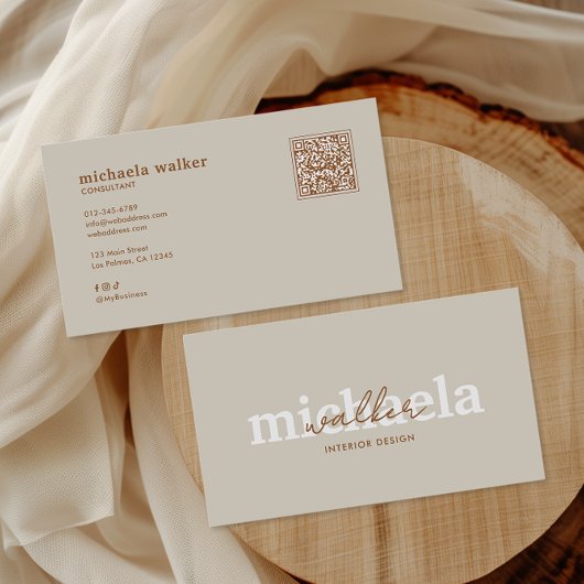 Elegant Script QR Code & Social Media Visitenkarte