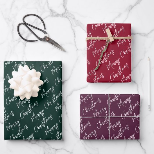 Elegant Script Red Green Purple Merry Christmas Geschenkpapier Set (Vorderseite)