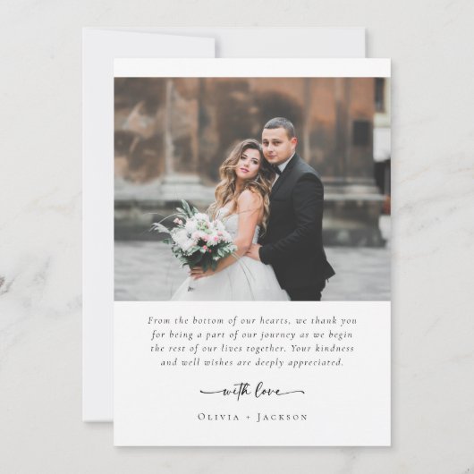 Elegant Script Romantic Photo Wedding Dankeskarte (Rückseite)