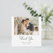 Elegant Script Romantic Rustic Boho Wedding Photo Dankeskarte (Stehend Vorderseite)