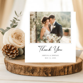 Elegant Script Romantic Rustic Boho Wedding Photo Dankeskarte