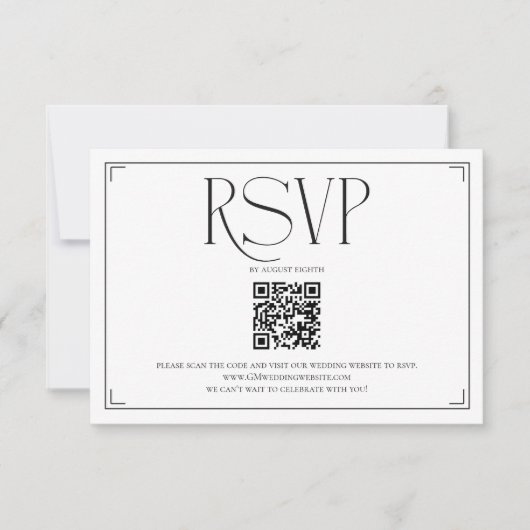 Elegant Script RSVP QR Code Black White Wedding  Karte (Vorderseite)