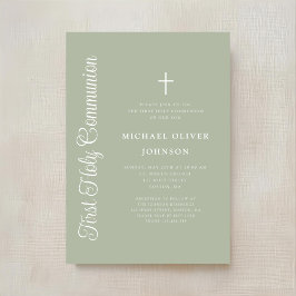 Elegant Script Sage Green Boy First Communion Einladung