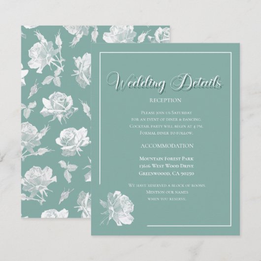 Elegant Script Sage Green Floral Wedding  Begleitkarte (Vorne/Hinten)