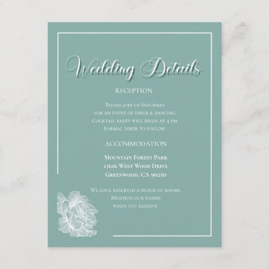 Elegant Script Sage Green Floral Wedding  Begleitkarte (Vorderseite)