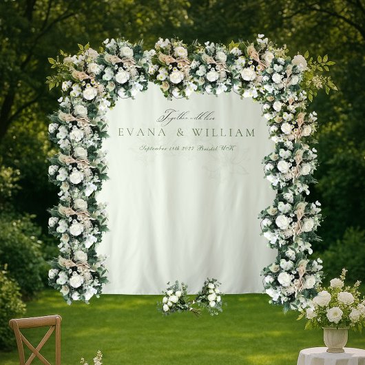 Elegant script Sage Green wedding backdrop Wandteppich