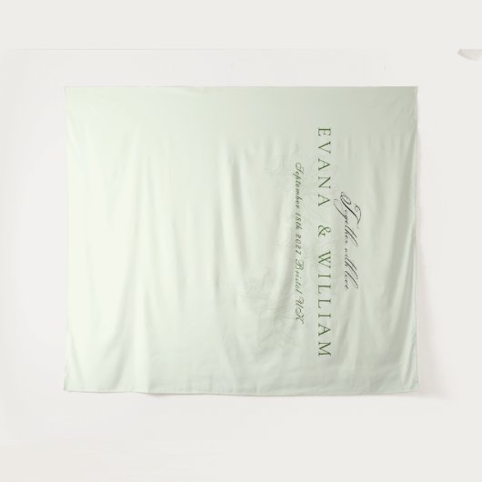 Elegant script Sage Green wedding backdrop Wandteppich (Vorderseite (Horizontal))
