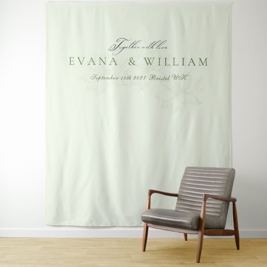 Elegant script Sage Green wedding backdrop Wandteppich (Beispiel)