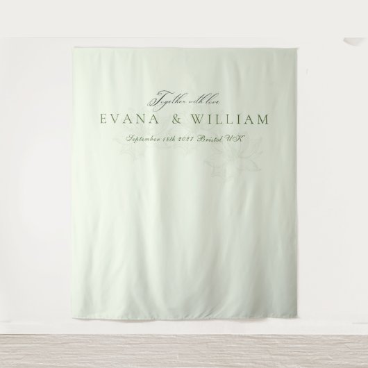 Elegant script Sage Green wedding backdrop Wandteppich (Vorderseite)
