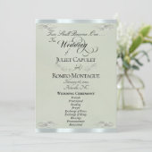 Elegant Script - Salbei Pearl/Silber Hochzeit Programm (Stehend Vorderseite)