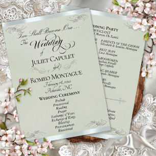 Elegant Script - Salbei Pearl/Silber Hochzeit Programm