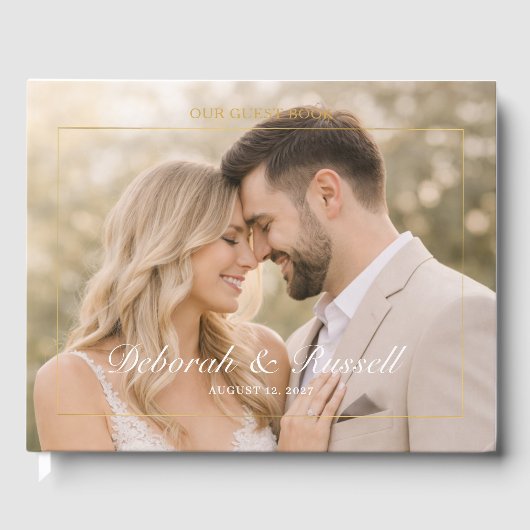 Elegant Script & Serif Personalized Photo Wedding  Gästebuch (Vorderseite)