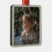 Elegant Script Signature Name Photo Ornament Aus Metall (Rechts)