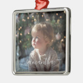 Elegant Script Signature Name Photo Ornament Aus Metall (Links)