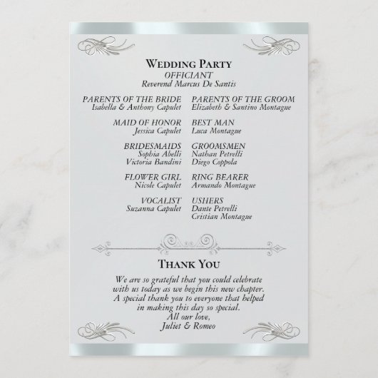 Elegant Script - Silbernes Perlen/Silberhochzeit Programm (Rückseite)