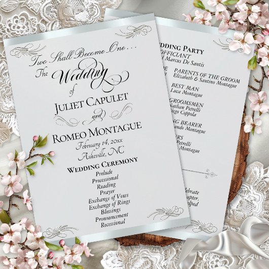 Elegant Script - Silbernes Perlen/Silberhochzeit Programm