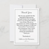 Elegant Script Simple Funeral Flat Thank You Card Dankeskarte (Vorderseite)
