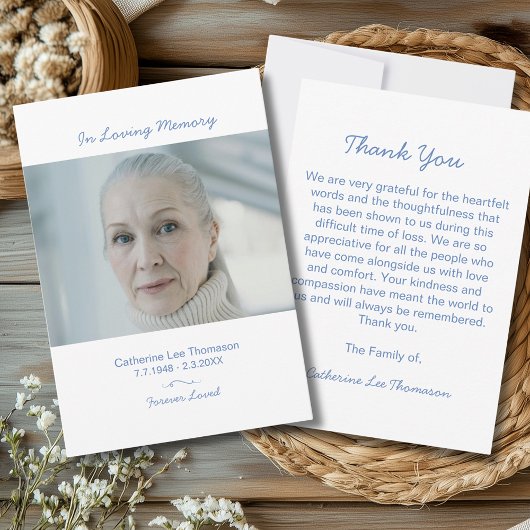 Elegant Script Simple Funeral Photo Thank You Card