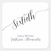 Elegant Script Sixtieth Birthday Celebration Quadratischer Aufkleber (Vorderseite)