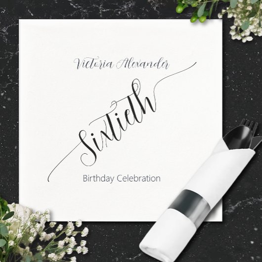 Elegant Script Sixtieth Birthday Celebration Serviette