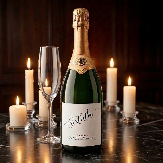 Elegant Script Sixtieth Birthday Personalized Schaumweinetikett