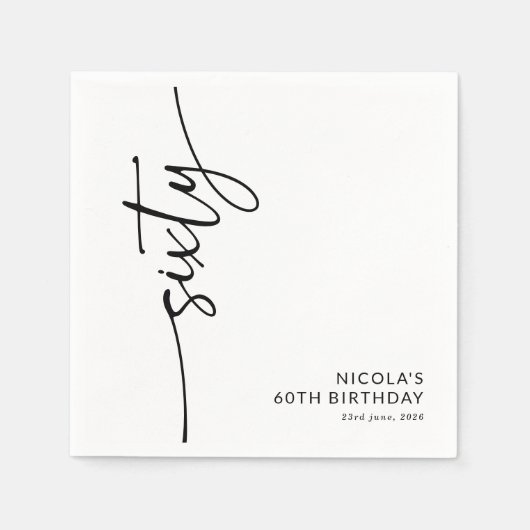 Elegant Script Sixty 60. Geburtstag Serviette (Vorderseite)