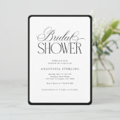 Elegant Script Stripes Black & White Bridal Shower Einladung (Stehend Vorderseite)