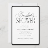 Elegant Script Stripes Black & White Bridal Shower Einladung (Vorderseite)