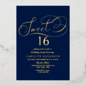Elegant Script Sweet 16 Birthday Real Folieneinladung (Vorderseite)