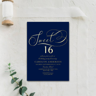 Elegant Script Sweet 16 Birthday Real Folieneinladung