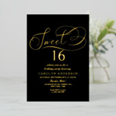 Elegant Script Sweet 16 Birthday Real Folieneinladung (Stehend vorne)