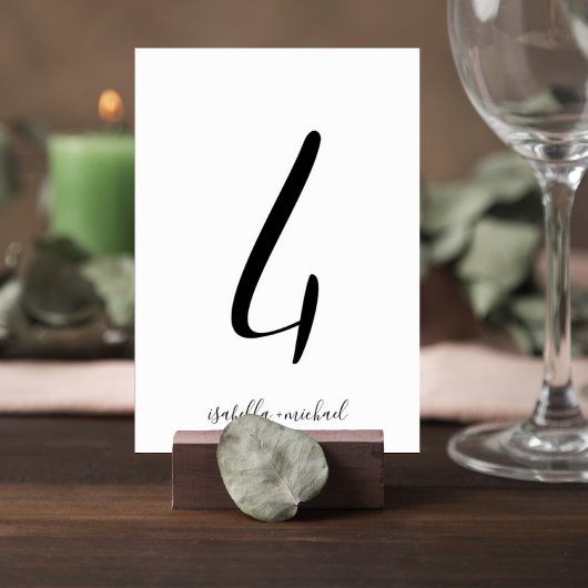 Elegant Script Table Number Sign with Couple Names Tischnummer