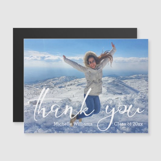 elegant script thank you graduation photo magnet (Vorne/Hinten)