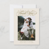 Elegant Script Typography Dots Wedding Photo Beige Dankeskarte (Vorderseite)