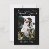 Elegant Script Typography Dots Wedding Photo Black Dankeskarte (Vorderseite)