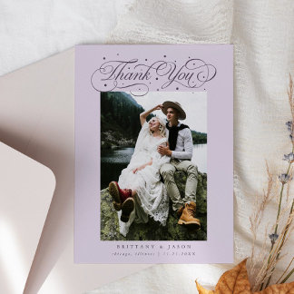 Elegant Script Typography Dots Wedding Purple Dankeskarte